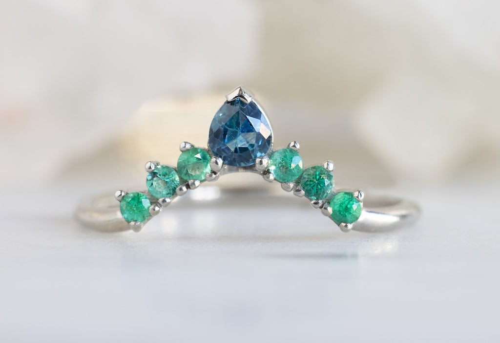 Montana Sapphire + Emerald Sunburst Stacking Ring