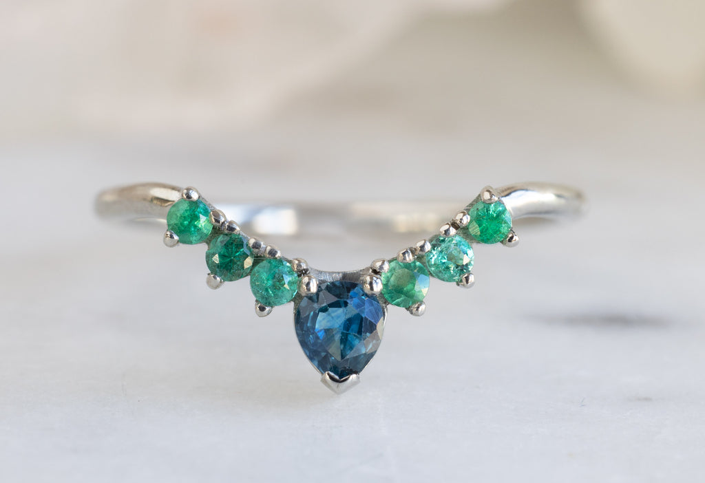 Montana Sapphire + Emerald Sunburst Stacking Ring