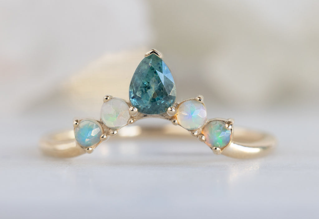 Montana Sapphire + Opal Sunburst Stacking Ring