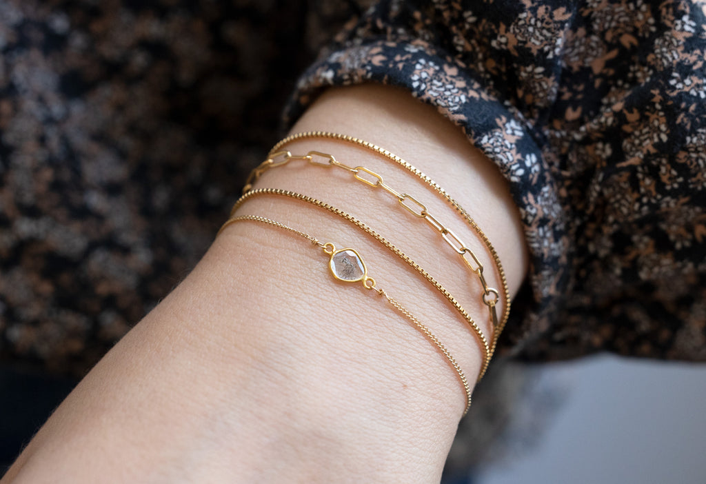 Natural Diamond Slice Bracelet Layered on Model