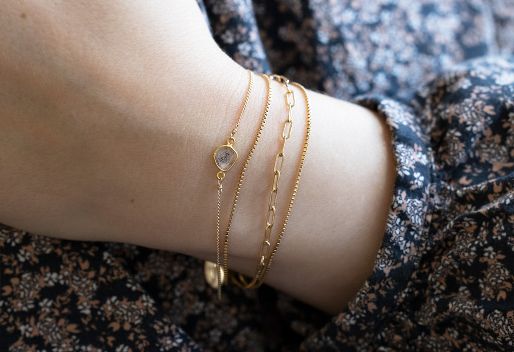 Natural Diamond Slice Bracelet Layered on Model