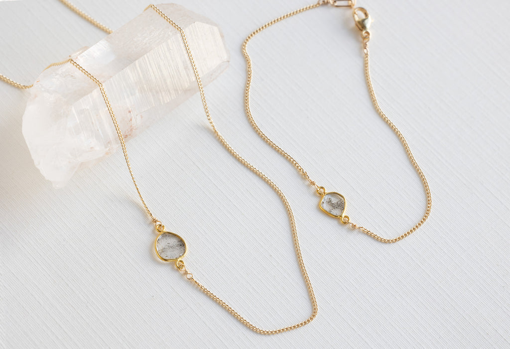 Asymmetrical Diamond Slice Necklace and Bracelet