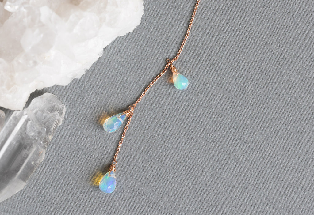 Natural Opal Cascade Lariat Necklace in Rose Gold