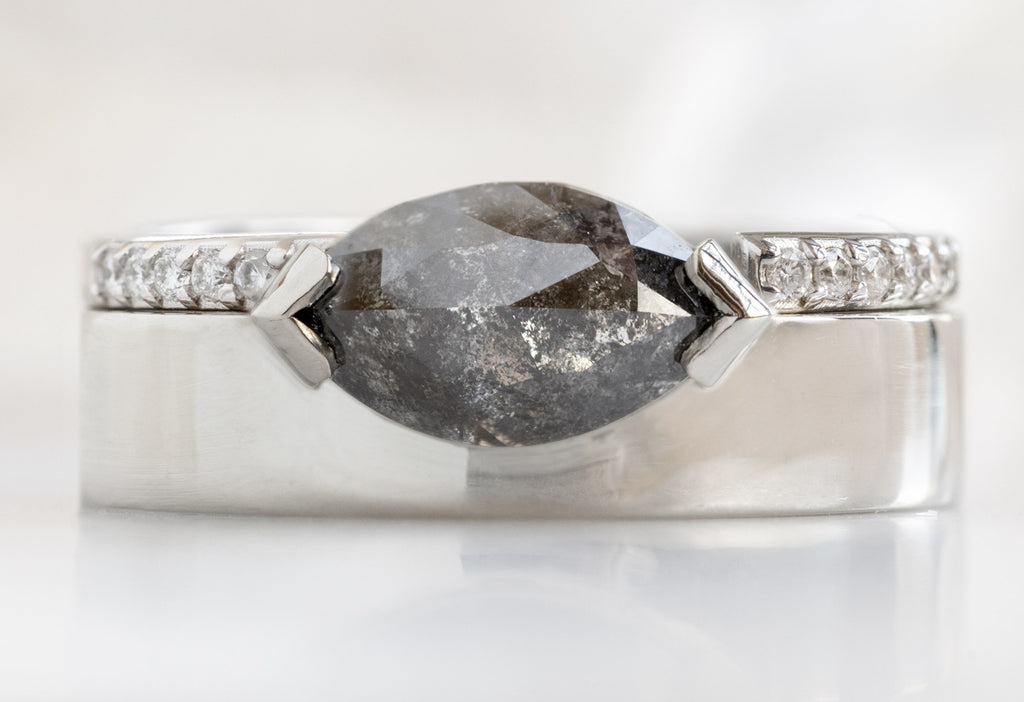 One Of A Kind Cigar Band with a Black Marquise Diamond with Open Cuff Pavé Stacking Band