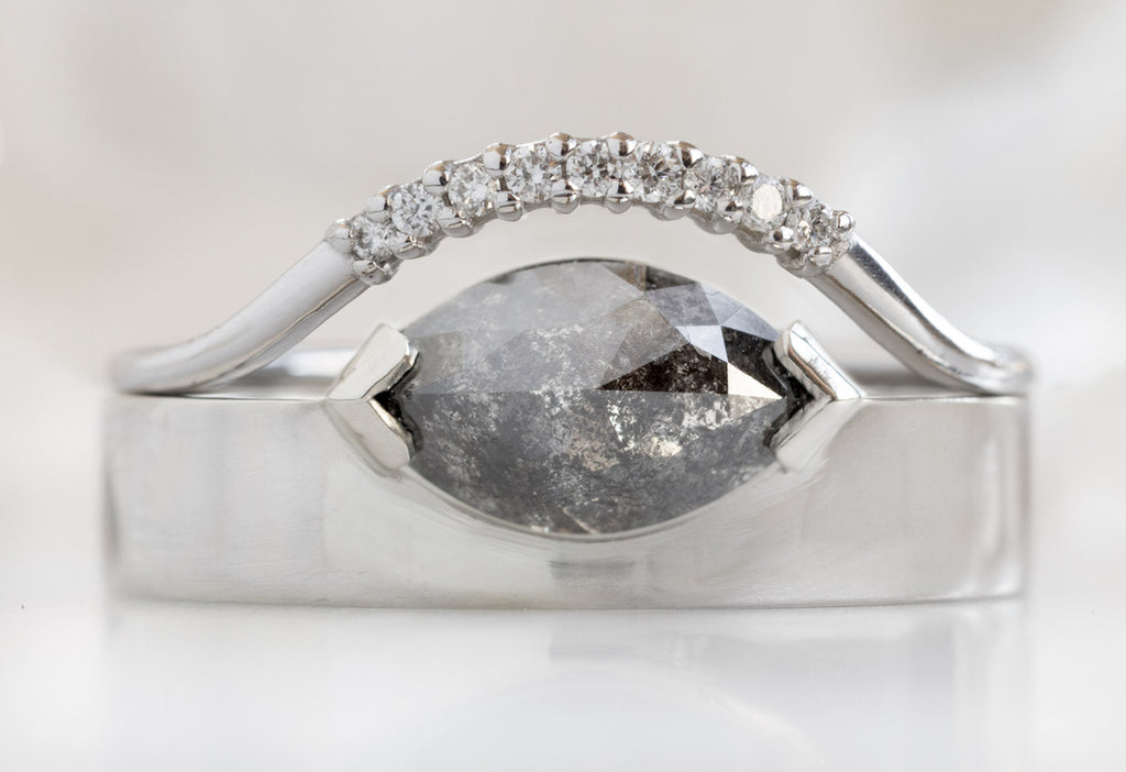 One Of A Kind Cigar Band with a Black Marquise Diamond with Pavé Arc Stacking Band