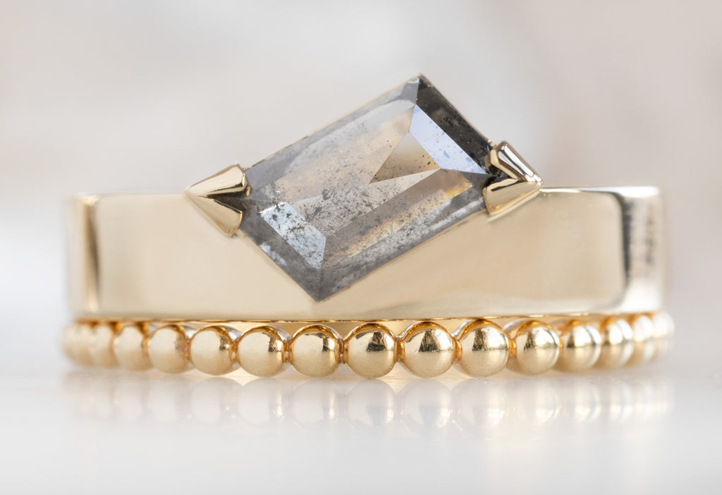 One Of A Kind Cigar Band with a Salt and Pepper Geometric Diamond with Beaded Stacking Band