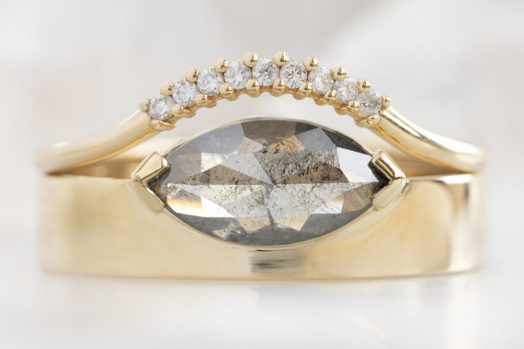 One Of A Kind Cigar Band with a Salt and Pepper Marquise Diamond with Wedding Band