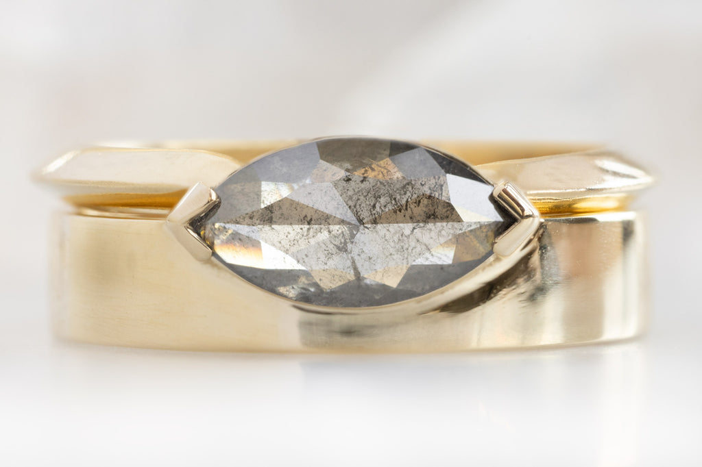 One Of A Kind Cigar Band with a Salt and Pepper Marquise Diamond with Stacking Band