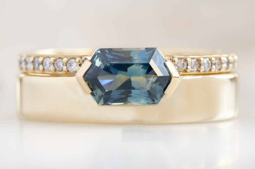 One Of A Kind Cigar Band with a Sapphire Hexagon with White Diamond Pavé Band