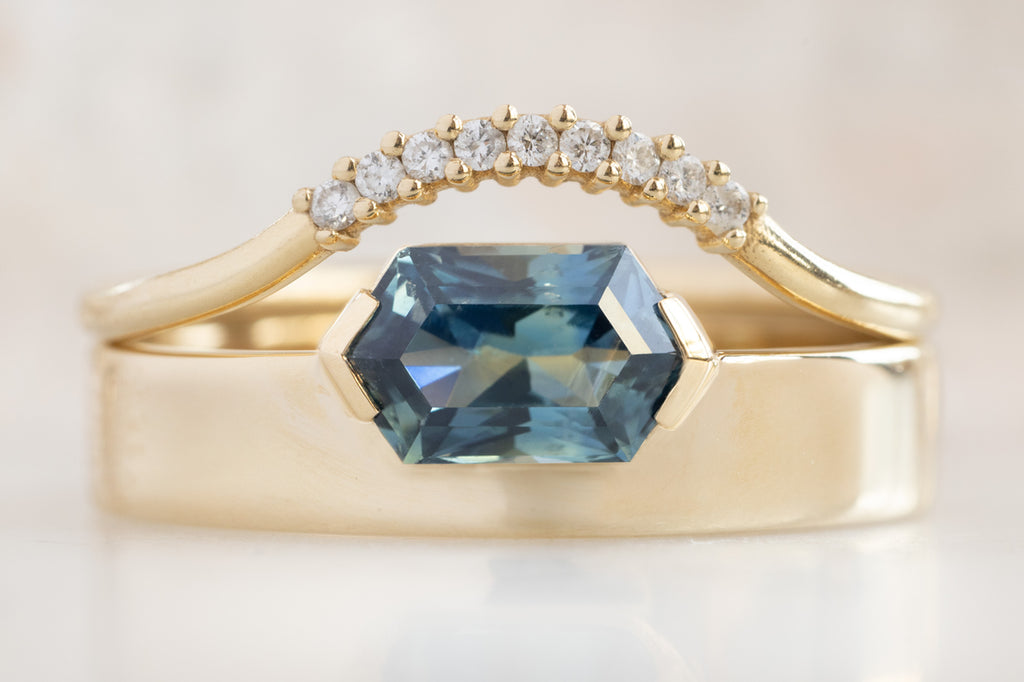 One Of A Kind Cigar Band with a Sapphire Hexagon with Wedding Band