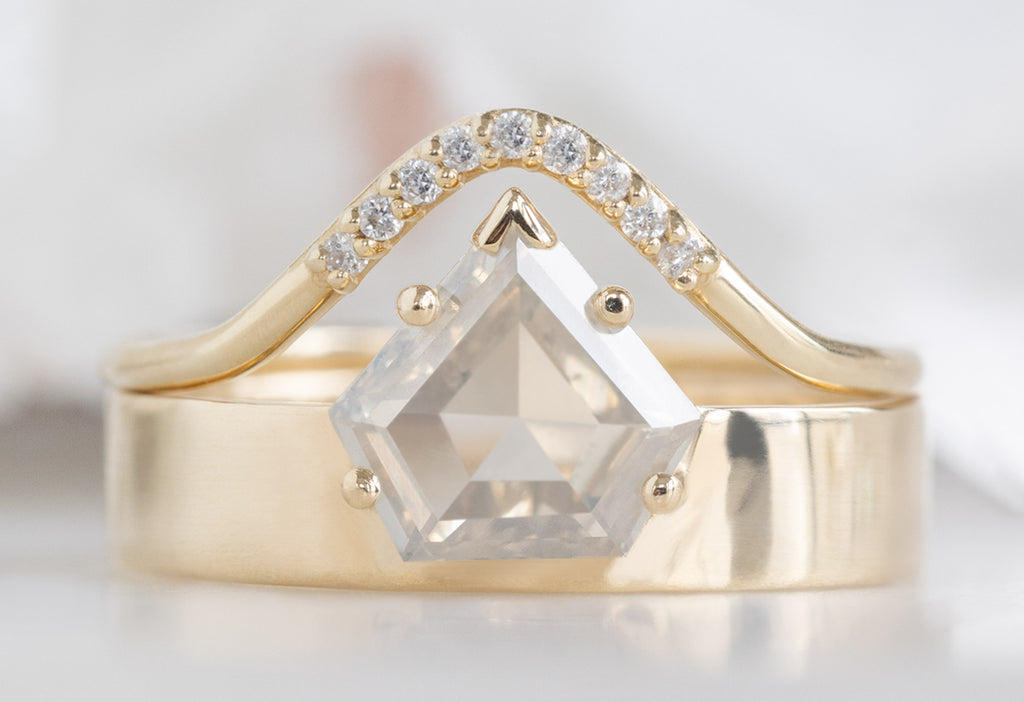 One Of A Kind Cigar Band with a Shield-Cut Opalescent Diamond with Pavé Peak Stacking Band