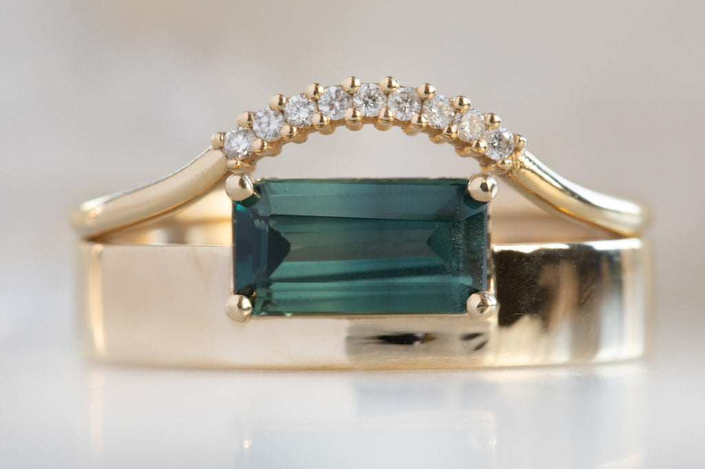 One Of A Kind Unisex Emerald-Cut Sapphire Ring with Stacking Band