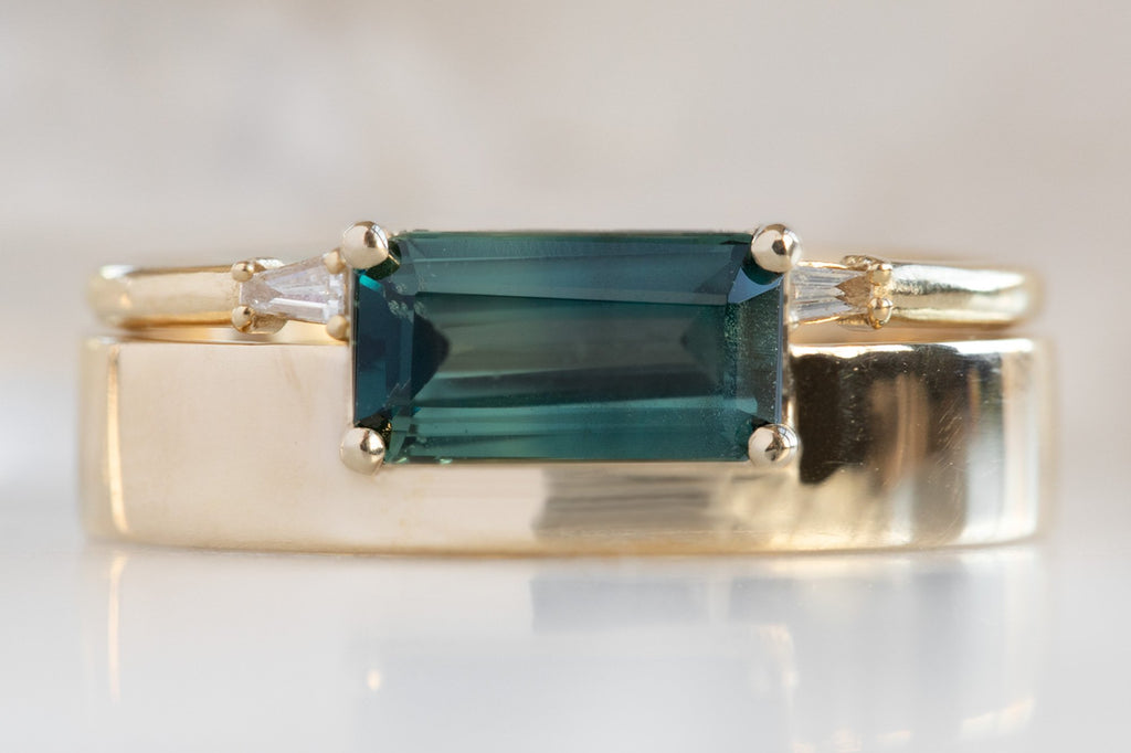 One Of A Kind Unisex Emerald-Cut Sapphire Ring with Stacking Band