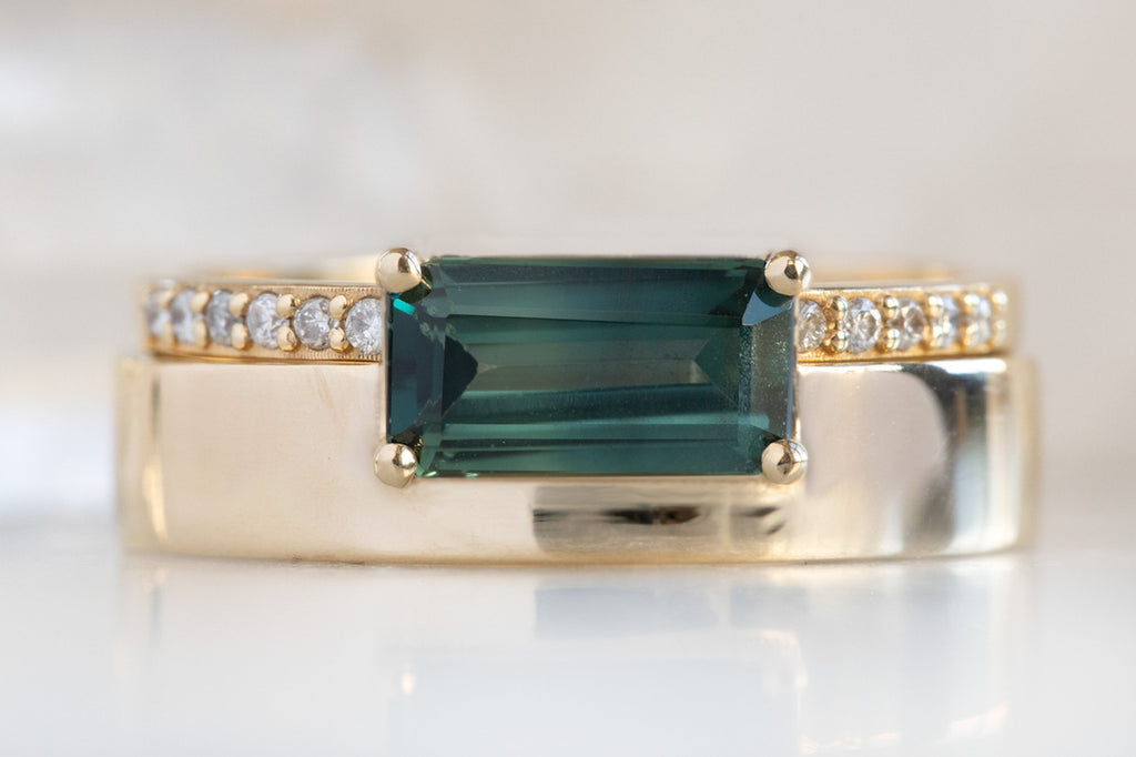One Of A Kind Unisex Emerald-Cut Sapphire Ring with Stacking Band