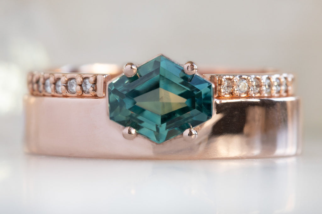 One Of A Kind Cigar Band with a Montana Sapphire Hexagon with Stacking Band