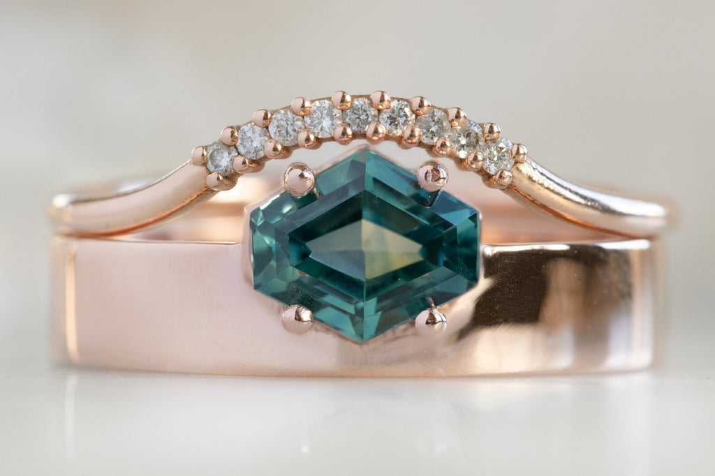 One Of A Kind Cigar Band with a Montana Sapphire Hexagon with Stacking Band