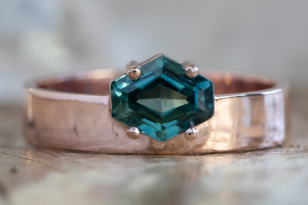 One Of A Kind Cigar Band with a Montana Sapphire Hexagon