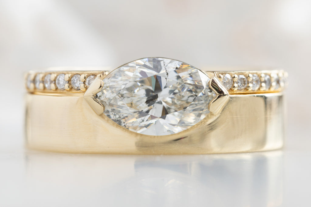 One Of A Kind Cigar Band with a Salt and Pepper Marquise Diamond with Stacking Band