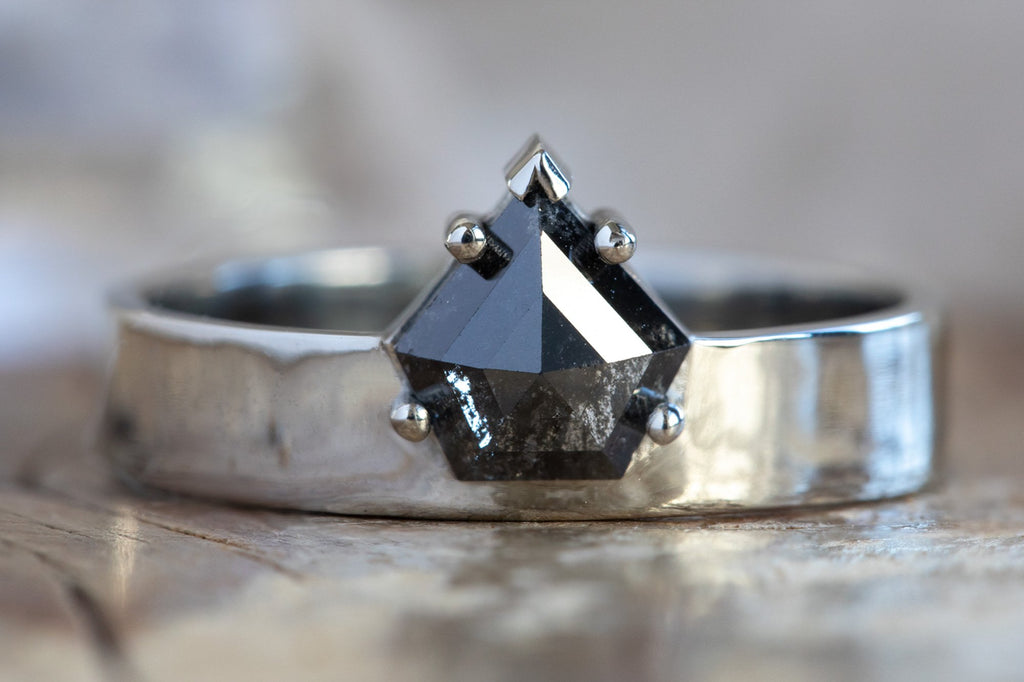 One Of A Kind Unisex Shield Cut Black Diamond Ring