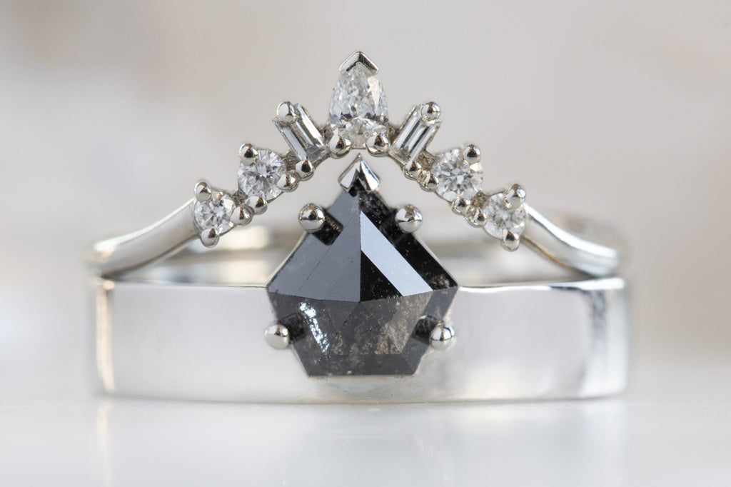 One Of A Kind Unisex Shield Cut Black Diamond Ring with Stacking Band