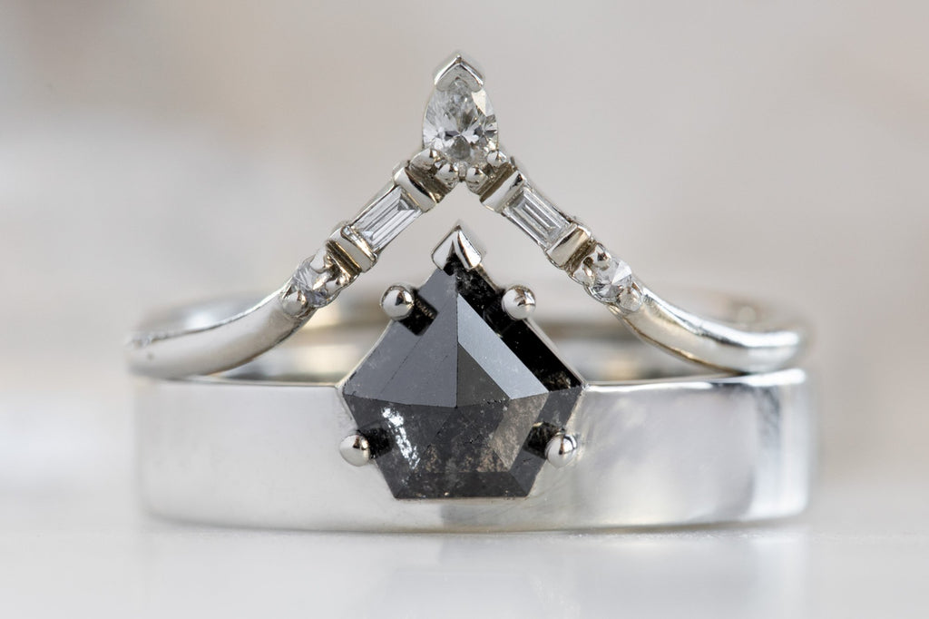 One Of A Kind Unisex Shield Cut Black Diamond Ring with Stacking Band