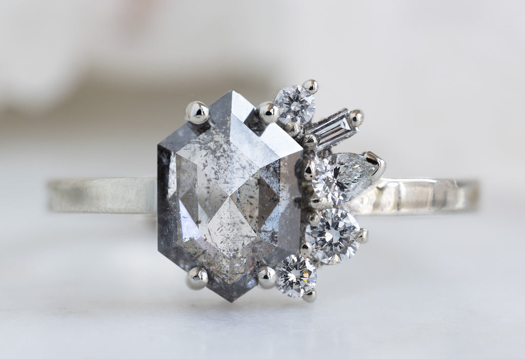 One-of-a-Kind Salt and Pepper Hexagon Diamond Cluster Ring