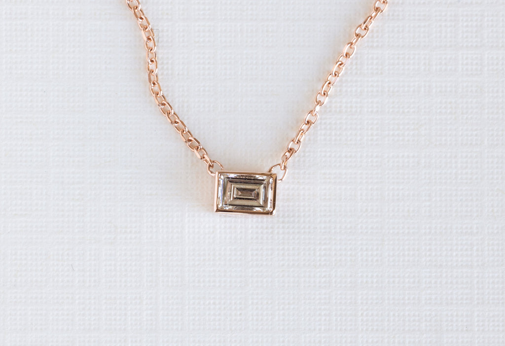 One of a Kind Custom Geometric White Diamond Necklace in Rose Gold