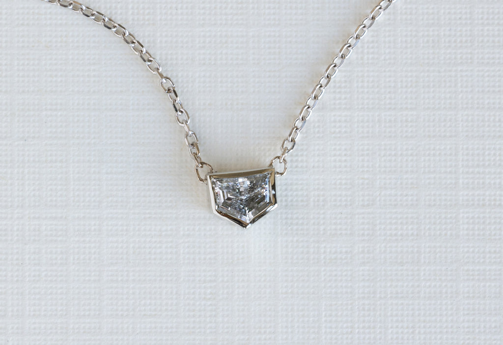 One of a Kind Custom Geometric White Diamond Necklace in White Gold