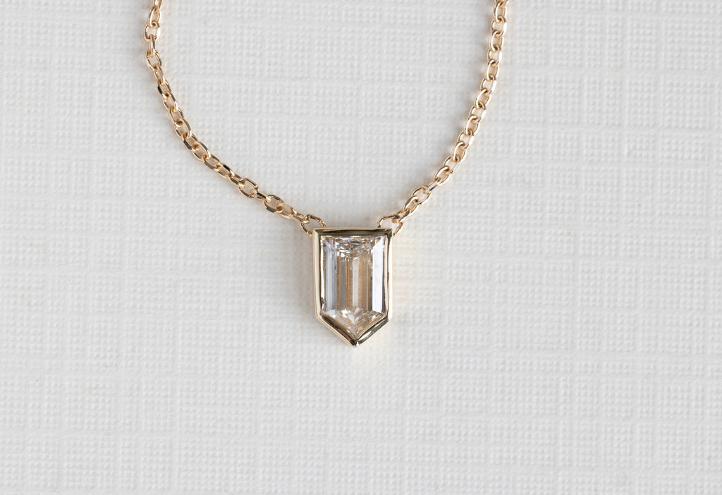 One of a Kind Custom Geometric White Diamond Necklace in Yellow Gold