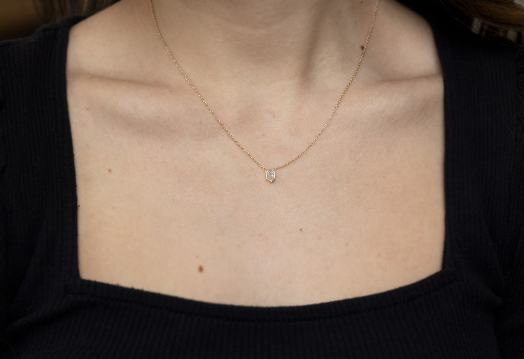 One of a Kind Custom Geometric White Diamond Necklace on Model