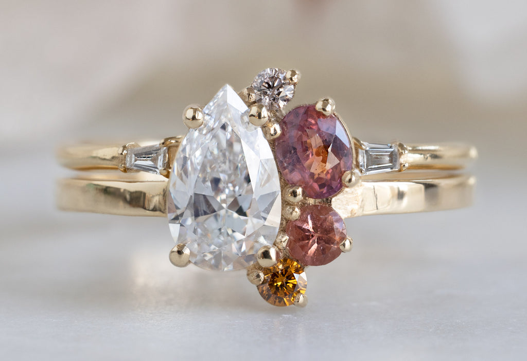 One of a Kind Diamond + Sapphire Cluster Ring with Stacking Band