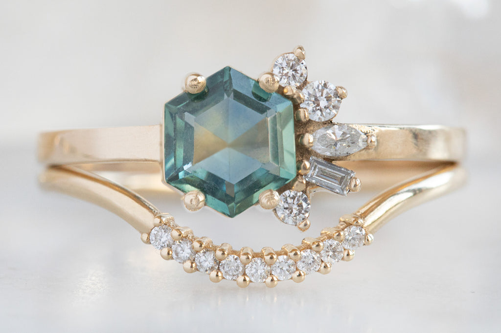 One of a Kind Montana Sapphire & Diamond Cluster Ring With Stacking Band