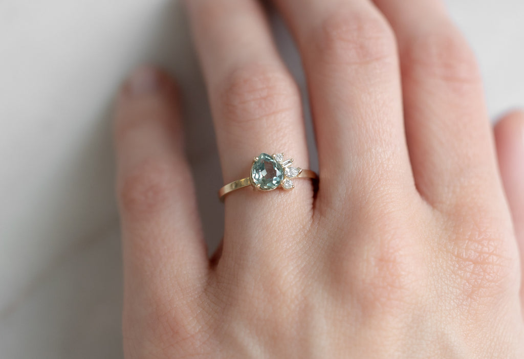 One of a Kind Montana Sapphire & Diamond Cluster Ring on Model
