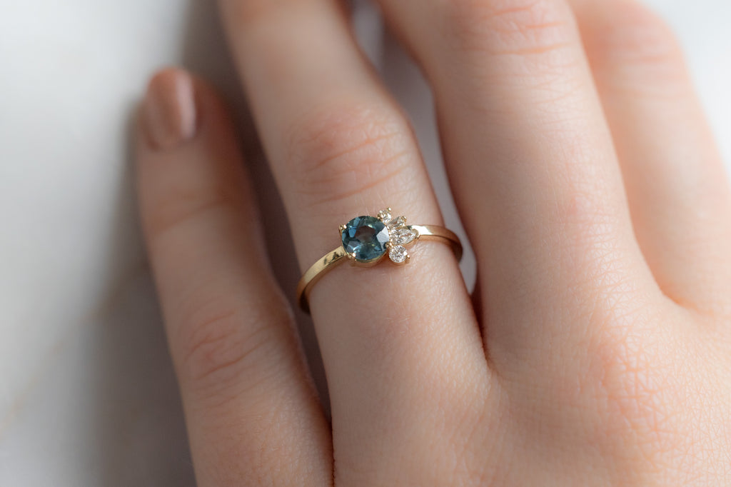 One of a Kind Montana Sapphire + Diamond Cluster Ring with Stacking Band