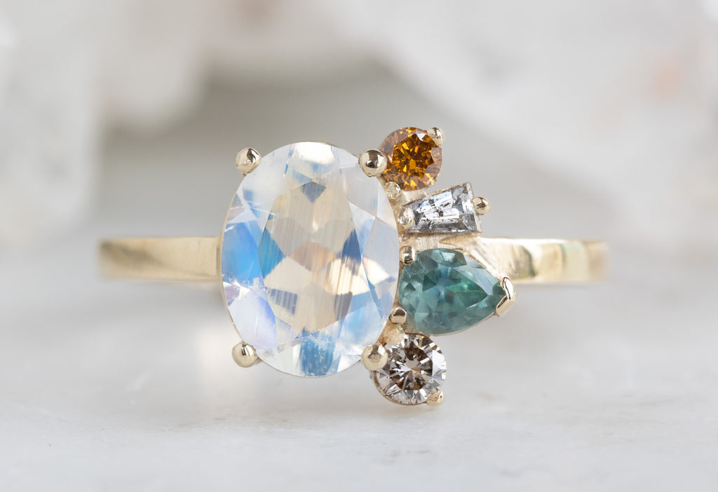 One of a Kind Moonstone and Diamond Cluster Ring