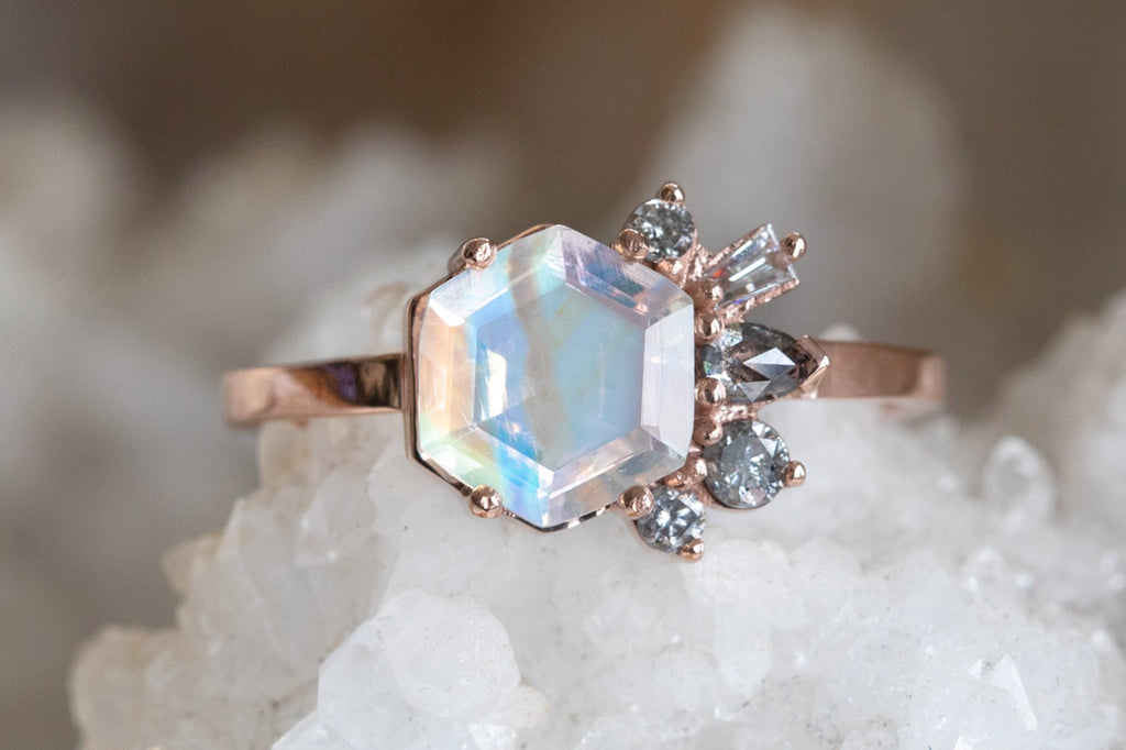 One of a Kind Moonstone + Diamond Cluster Ring