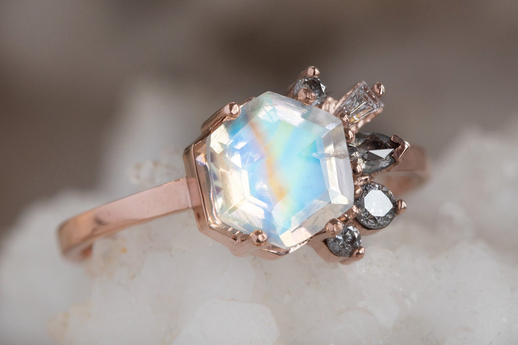 One of a Kind Moonstone + Diamond Cluster Ring