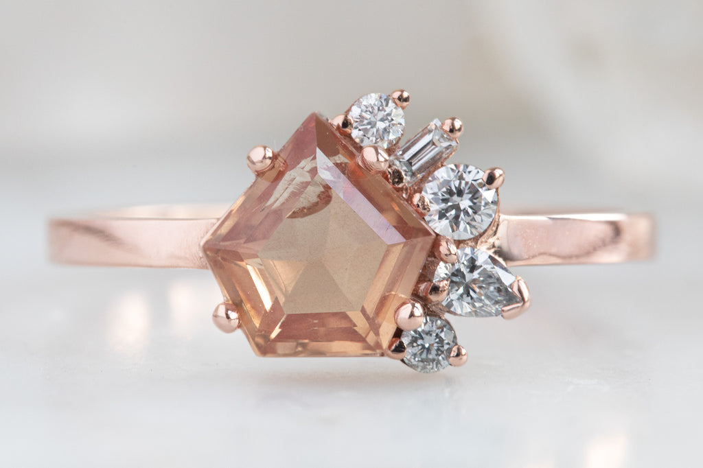 One of a Kind Peach Sapphire & Diamond Cluster Ring