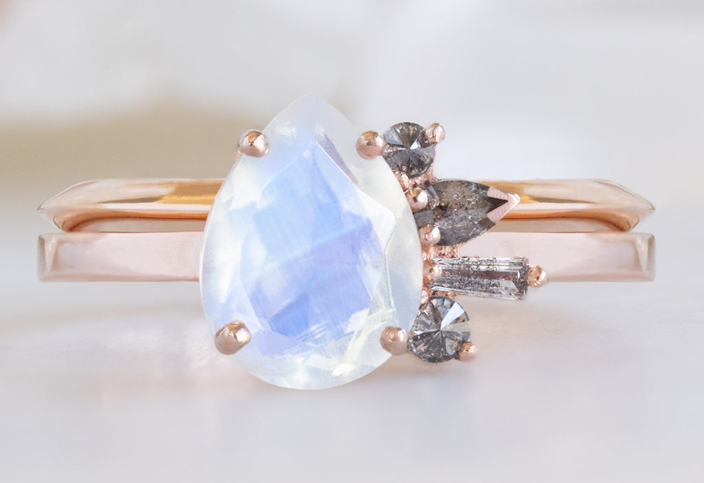 One of a Kind Pear-Cut Moonstone + Diamond Cluster Ring