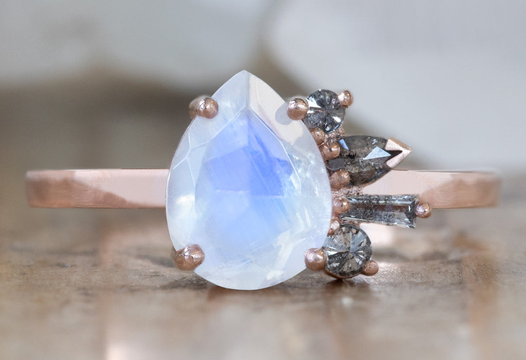 One of a Kind Pear-Cut Moonstone + Diamond Cluster Ring