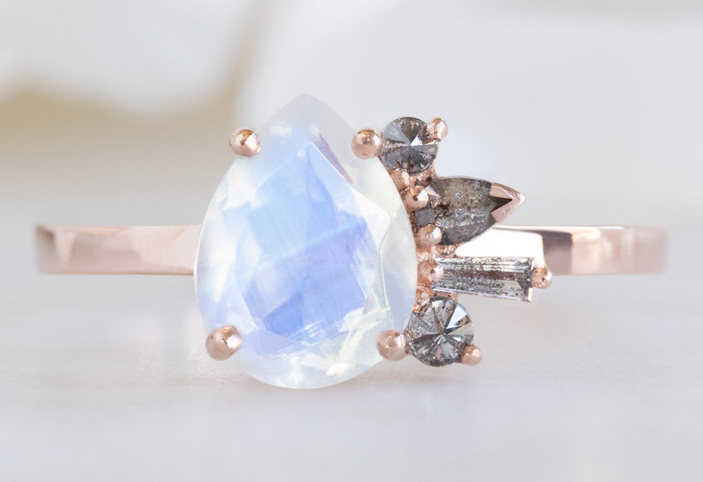 One of a Kind Pear-Cut Moonstone + Diamond Cluster Ring