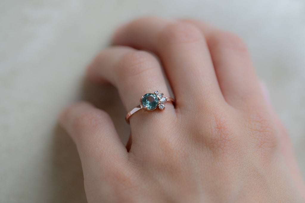 One of a Kind Sapphire & Diamond Cluster Ring on Model