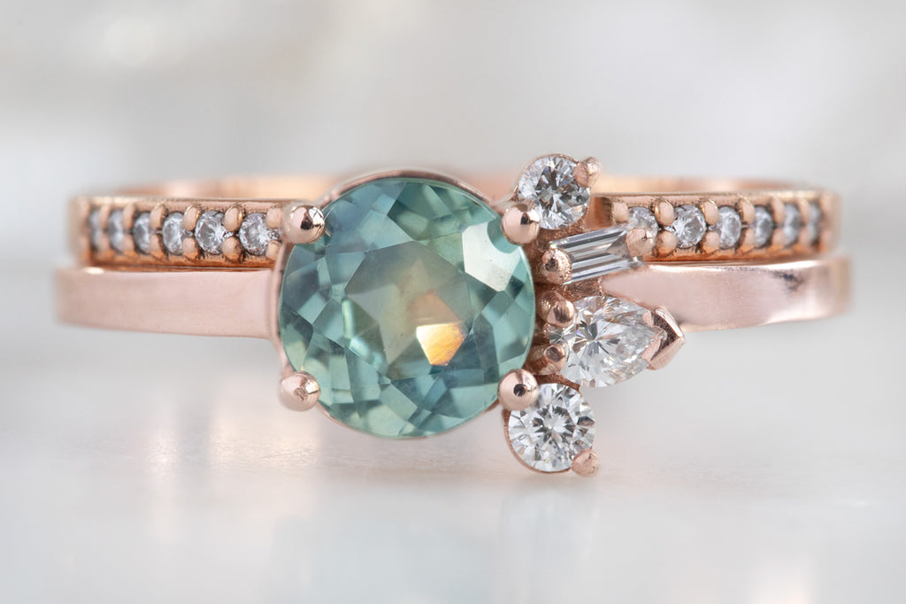 One of a Kind Sapphire & Diamond Cluster Ring with Stacking Band