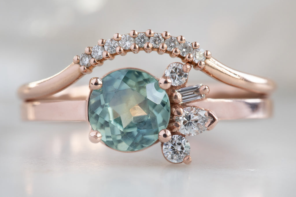 One of a Kind Sapphire & Diamond Cluster Ring with Stacking Band