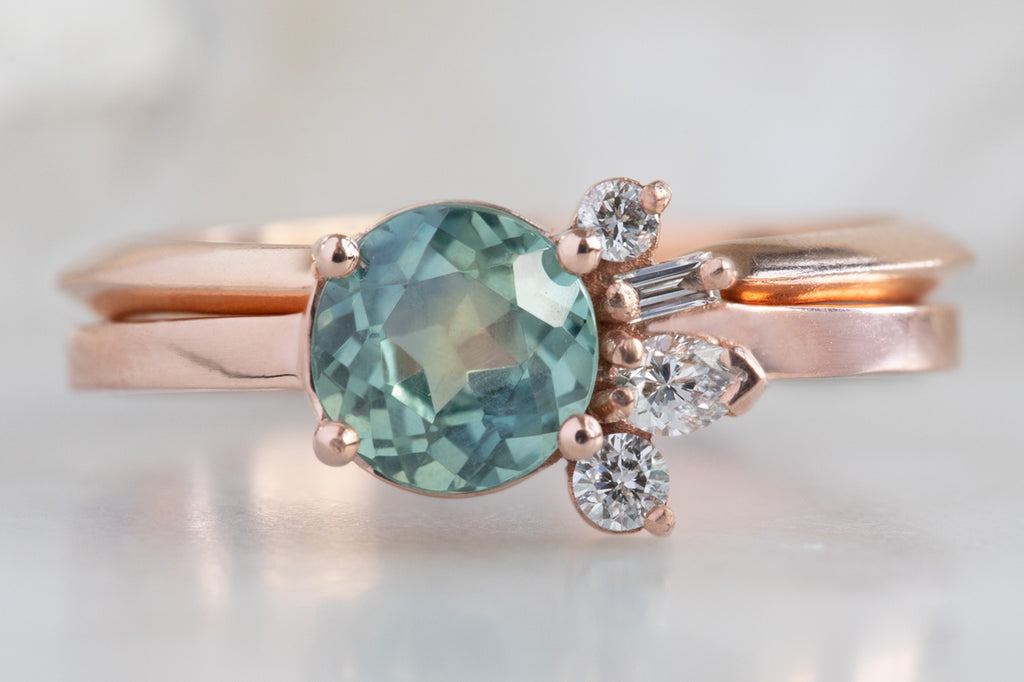 One of a Kind Sapphire & Diamond Cluster Ring with Stacking Band