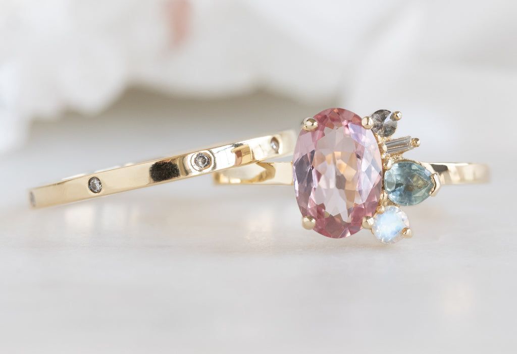 One of a Kind Spinel, Diamond + Gemstone Cluster Ring with Diamond Eternity Stacking Band