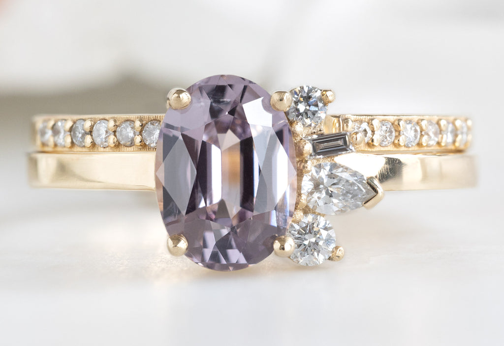 One of a Kind Spinel + Diamond Cluster Ring with Open Cuff Pavé Stacking Band