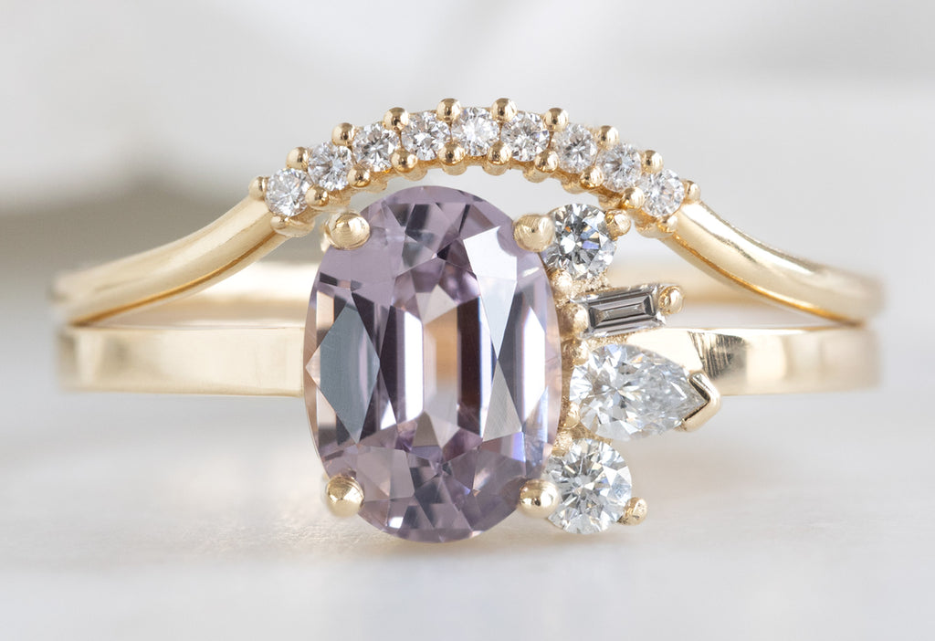 One of a Kind Spinel + Diamond Cluster Ring with Pavé Arc Stacking Band