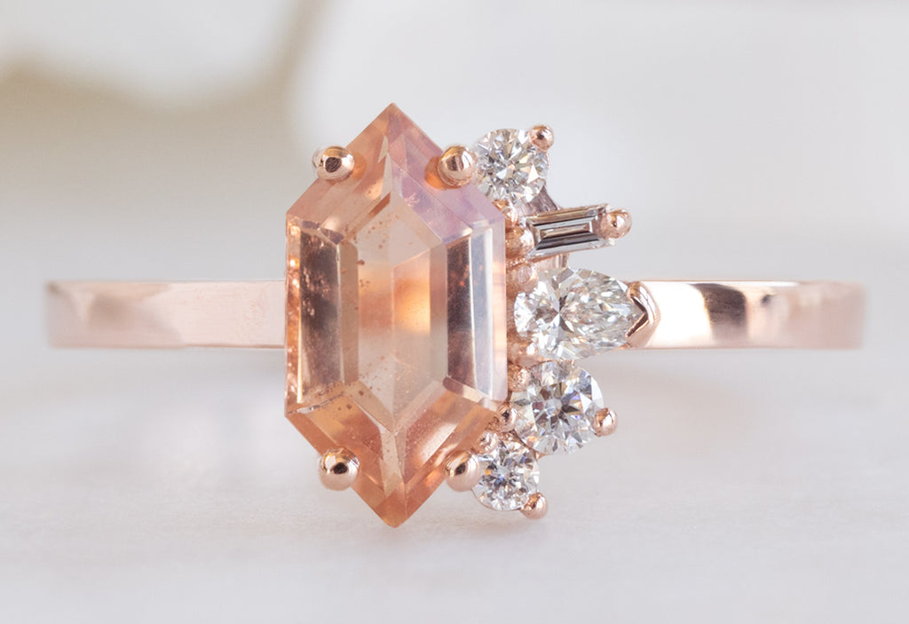 One of a Kind Sunstone Hexagon + Diamond Cluster Ring