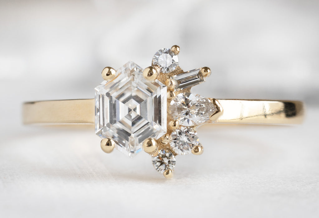 One-of-a-Kind White Hexagon Diamond Cluster Ring